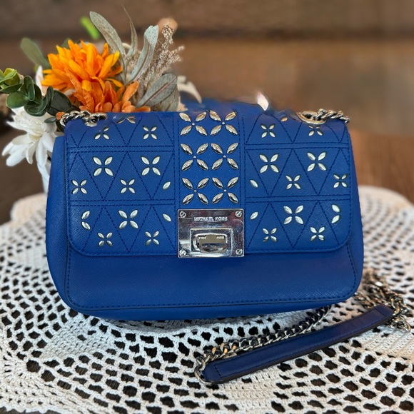 Michael Kors Royal Blue Handbag with Gold Details - Picture 1 of 12